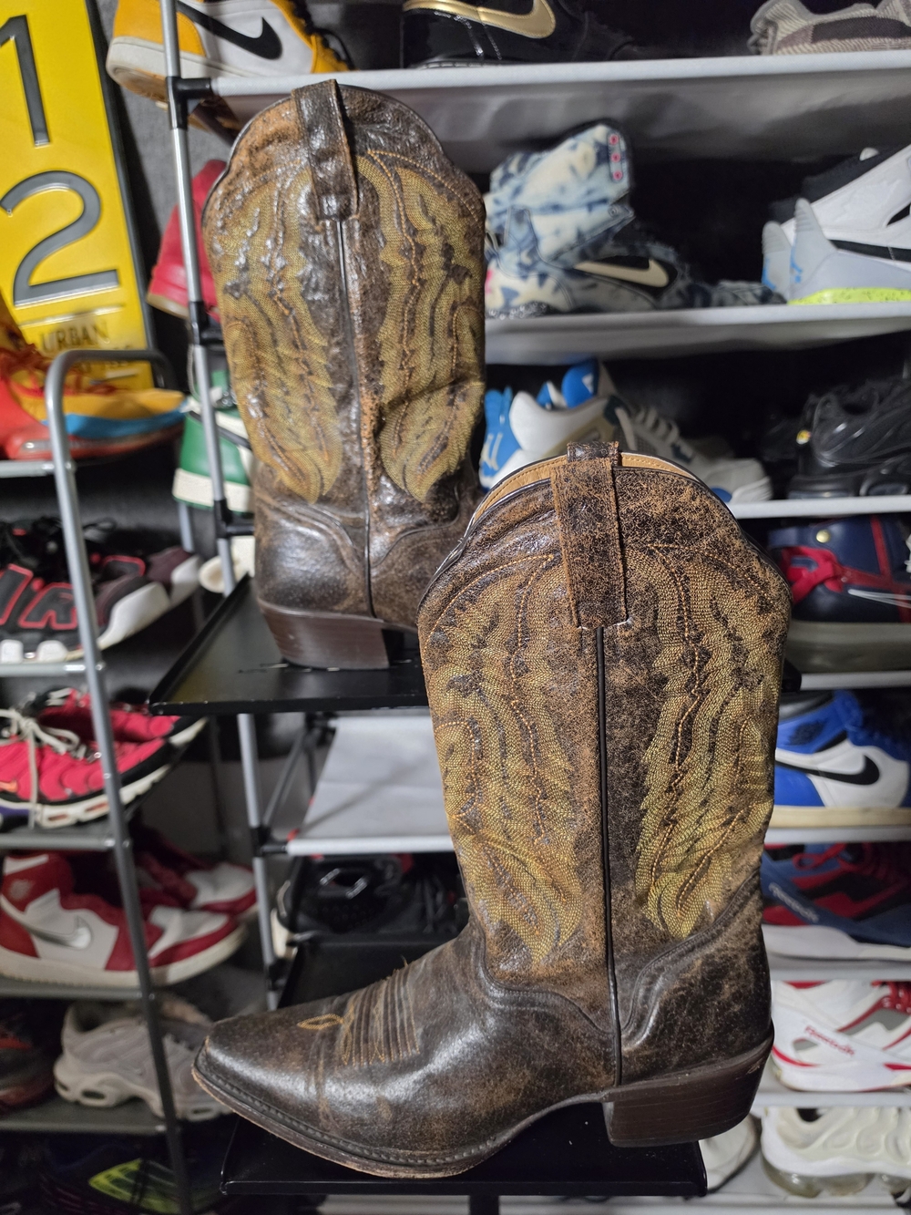 🔥 J.B. Dillon Men Size 11.5 Brown Tan Crazy Horse Western Cowboy Boots